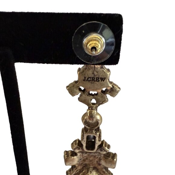 J.Crew Statement Drop Earrings Various Green Crystal Accents Stunning Statement - Picture 6 of 9